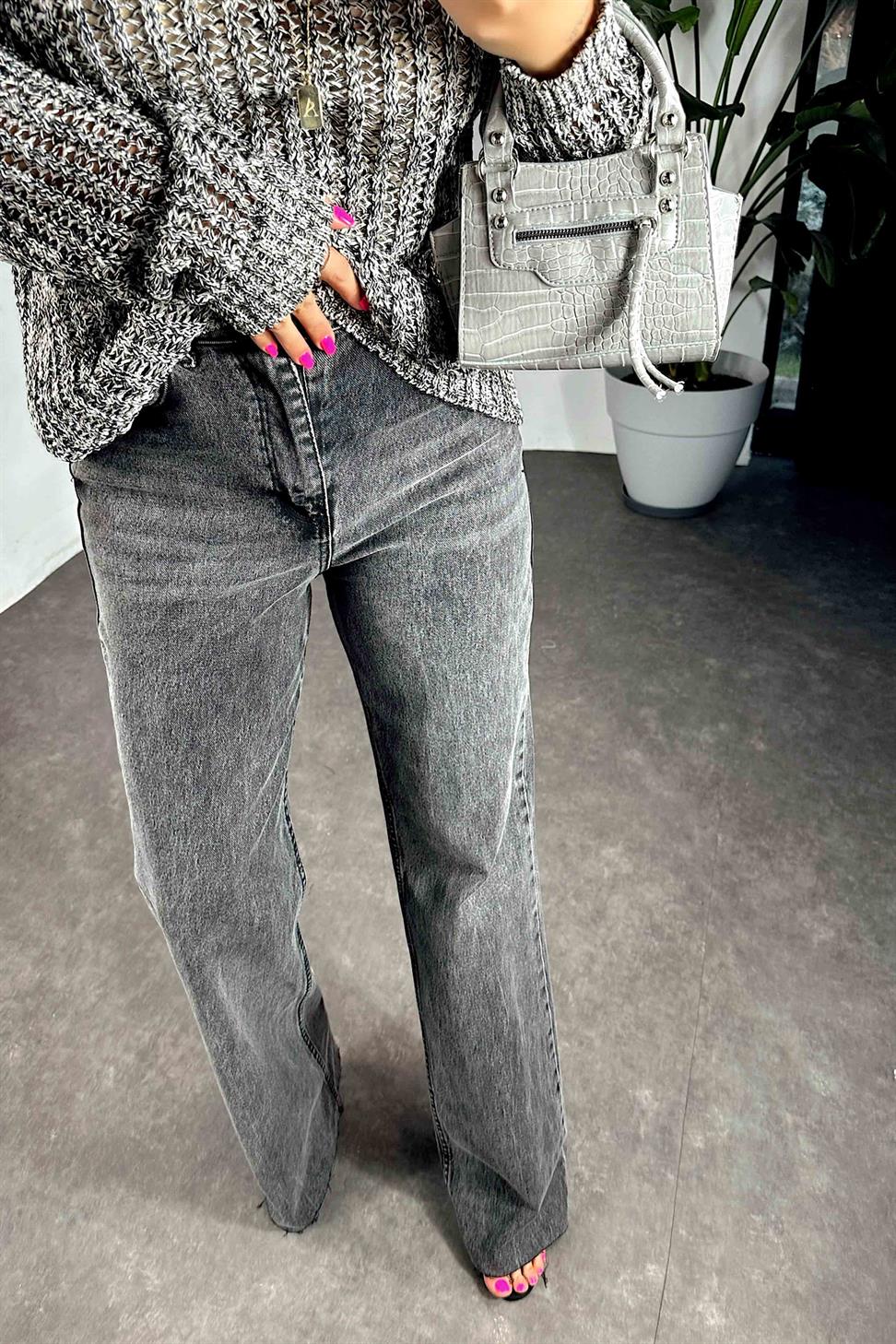 Ultra Yüksek Bel Geniş Paça Jean Antrasit