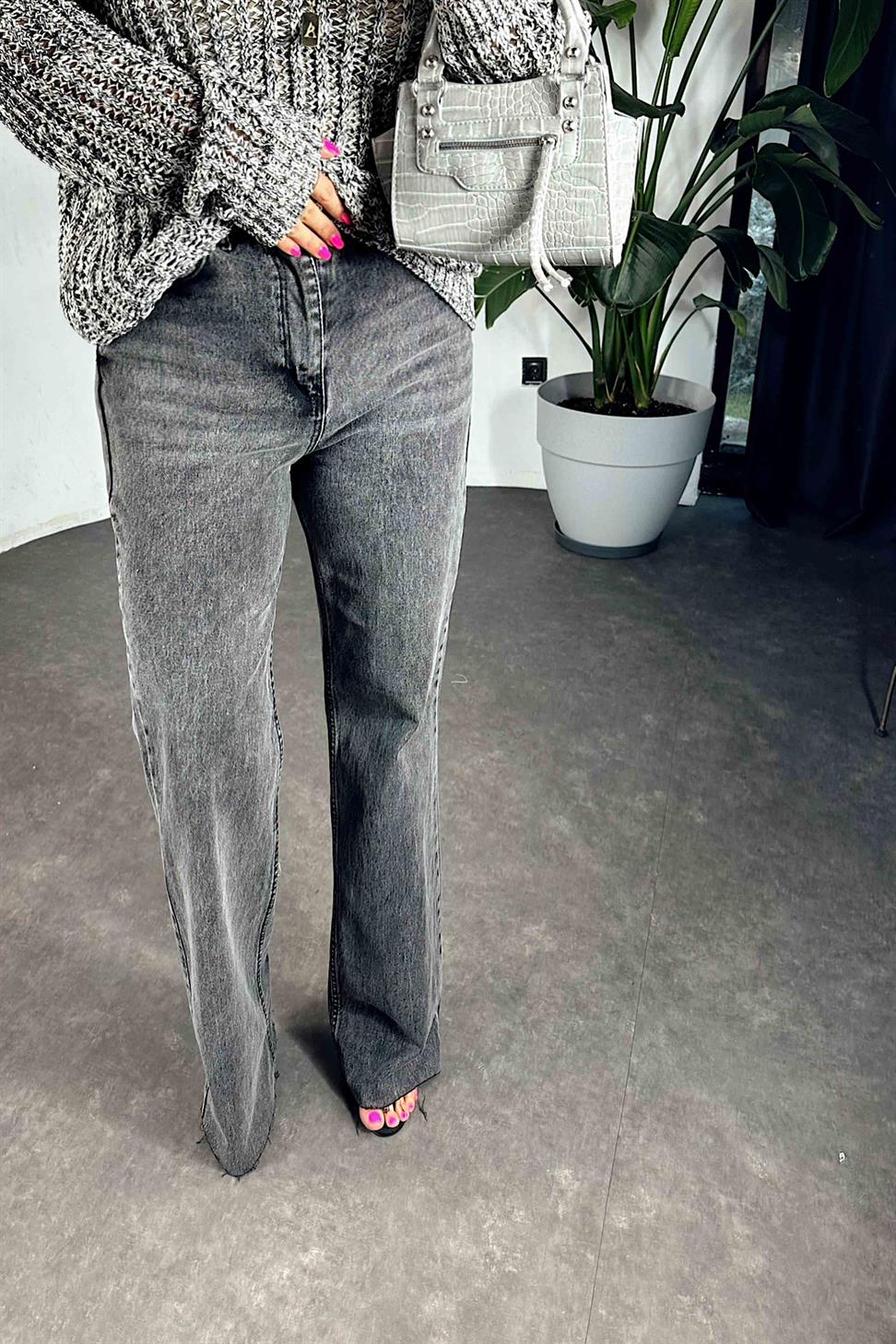 Ultra Yüksek Bel Geniş Paça Jean Antrasit