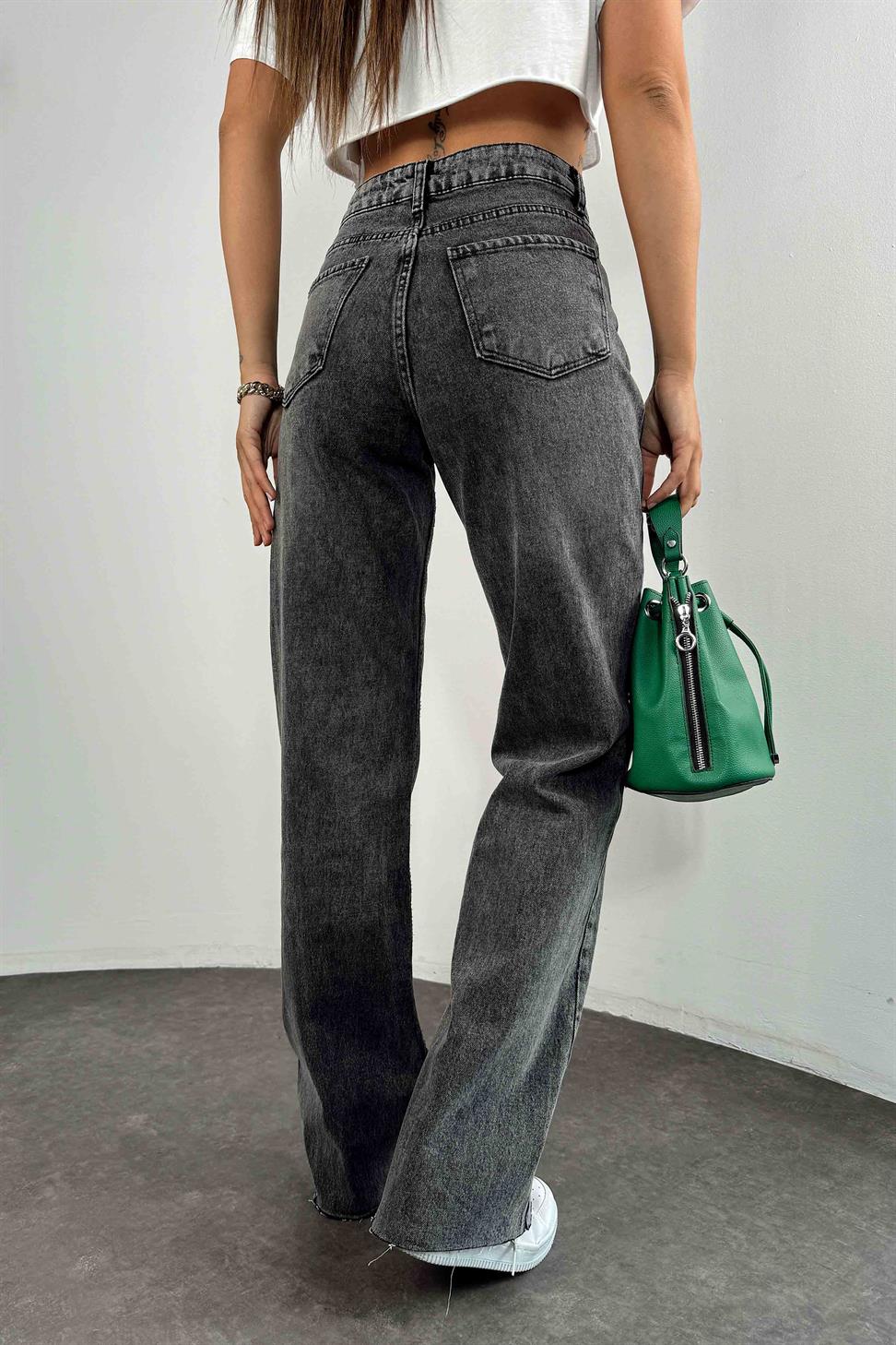 Ultra Yüksek Bel Geniş Paça Jean Antrasit