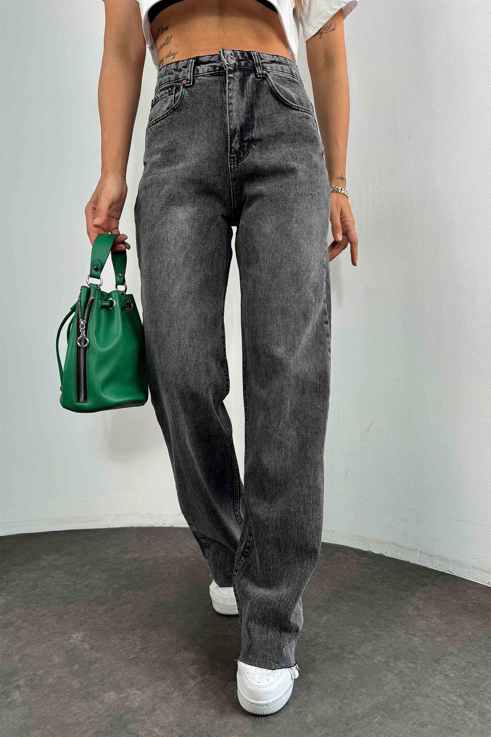 Ultra Yüksek Bel Geniş Paça Jean Antrasit