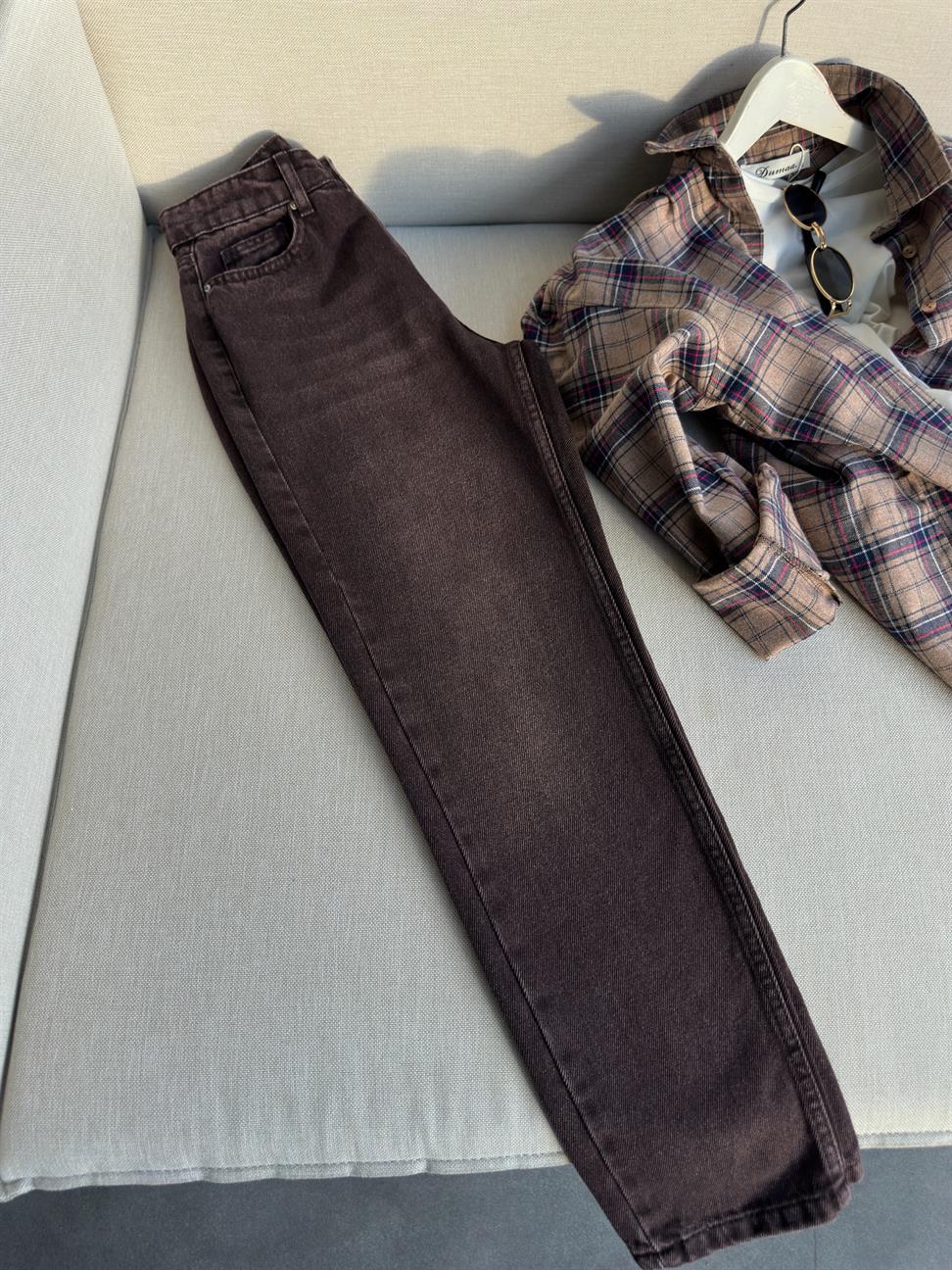 Ultra Yüksek Bel Mom Jean Pantolon Kahverengi