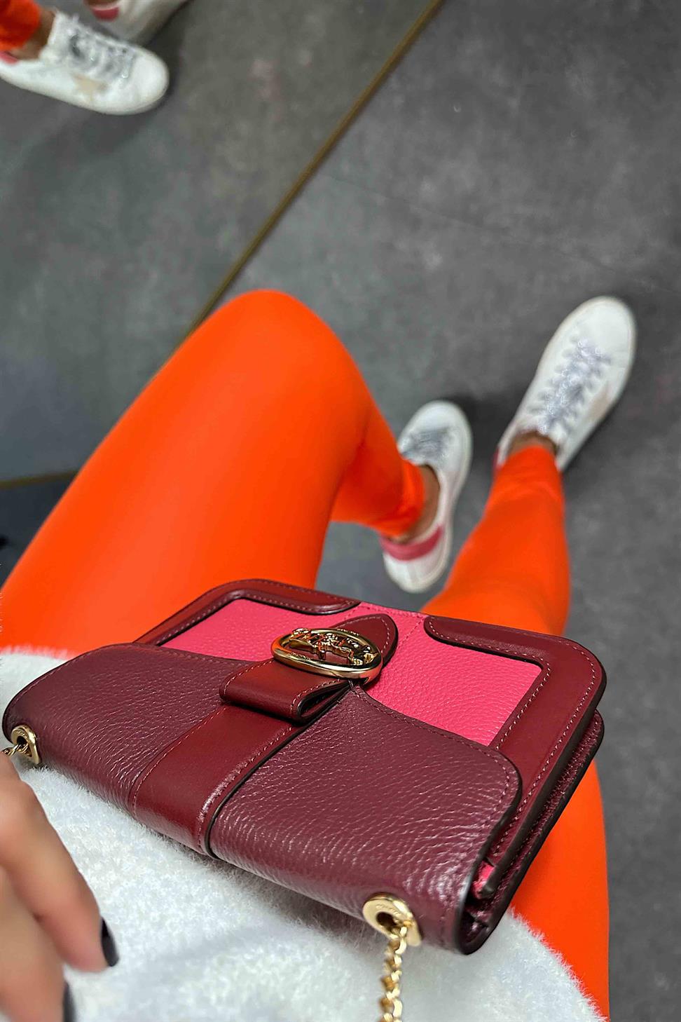 Ultra Yüksek Bel Şardonlu Çatlamayan Mat Deri Tayt Turuncu