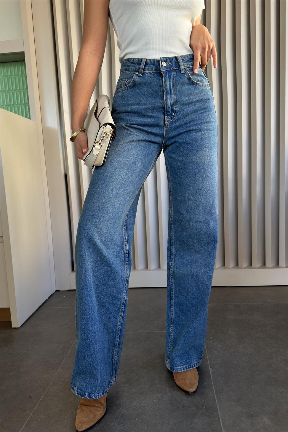 Ultra Yüksek Bel Stragiht Jean Mavi