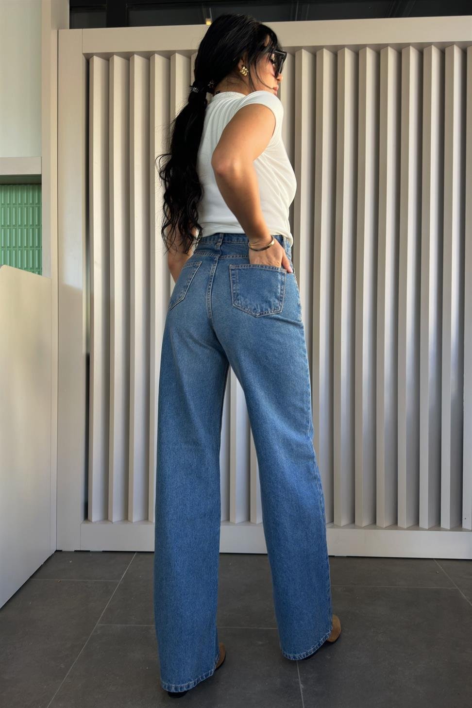 Ultra Yüksek Bel Stragiht Jean Mavi