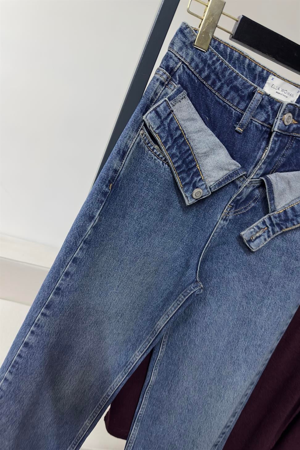 Ultra Yüksel Bel Çift Kullanılabilir Kemer Detaylı Jean Pantolon Mavi