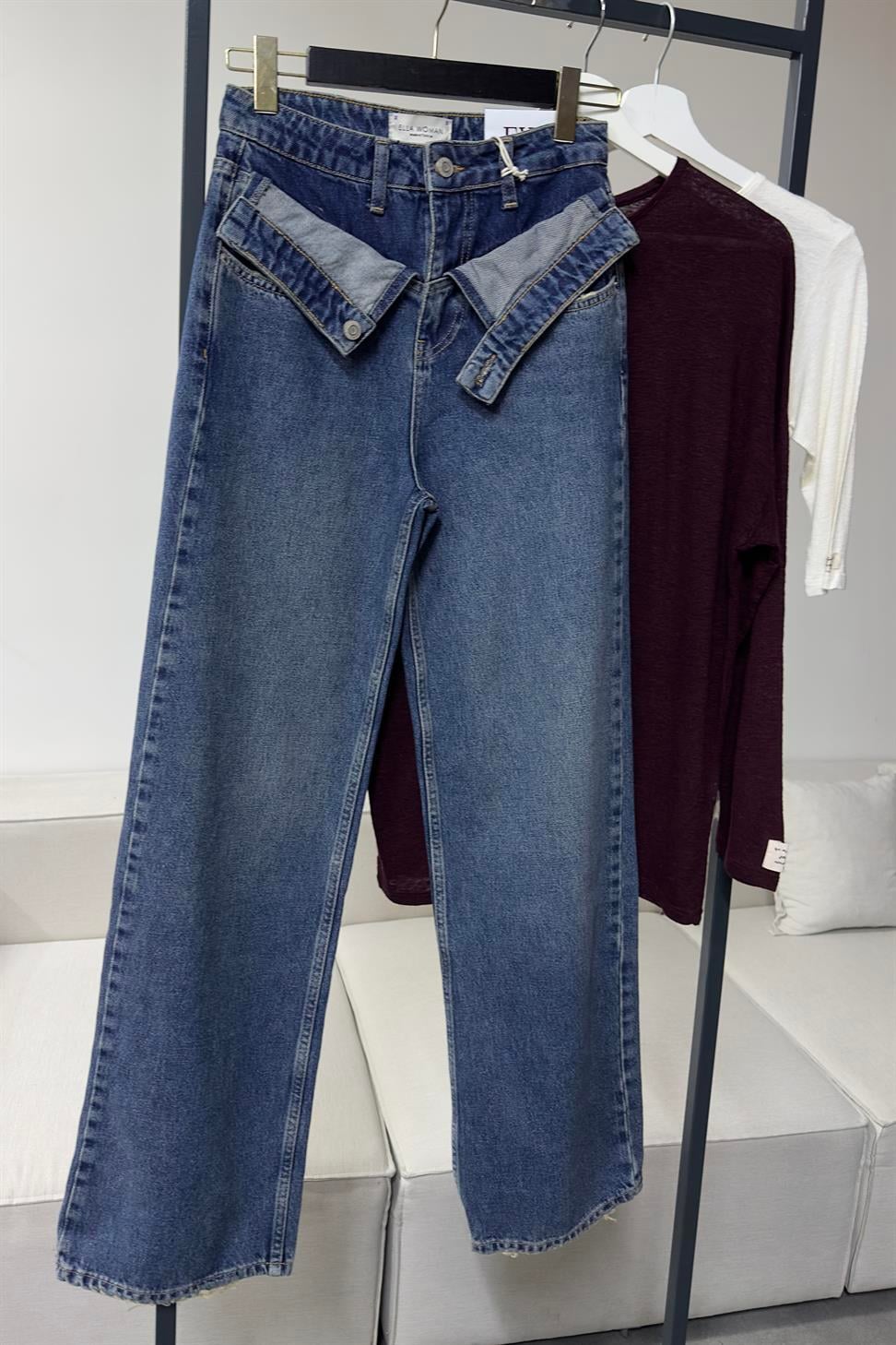 Ultra Yüksel Bel Çift Kullanılabilir Kemer Detaylı Jean Pantolon Mavi