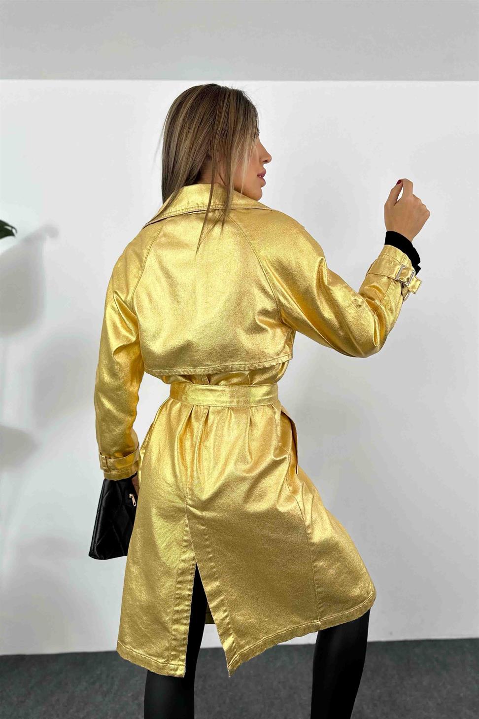 Varaklı Uzun Trençkot Gold
