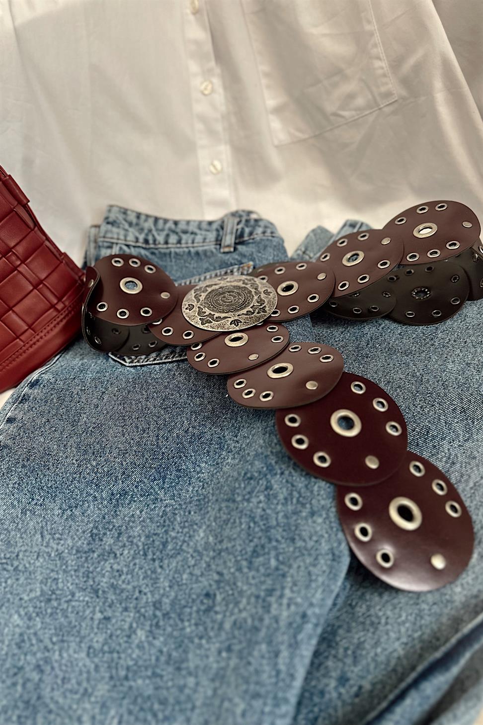 Vintage Ayarlanabilir Kemer Bordo