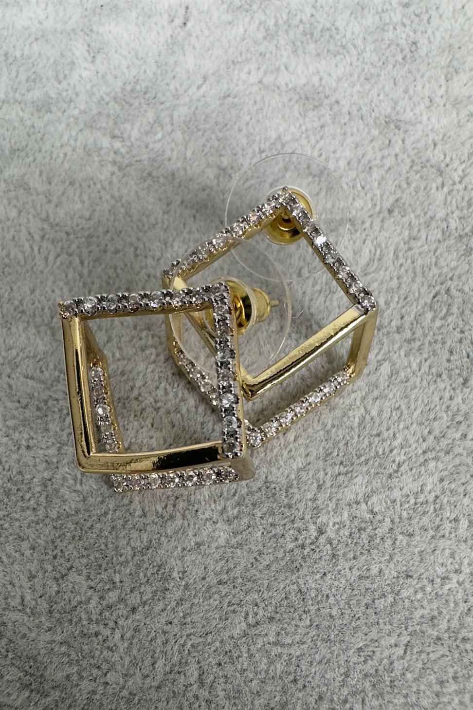 Xuping Cubic Taşlı Gold Geometrik Küpe