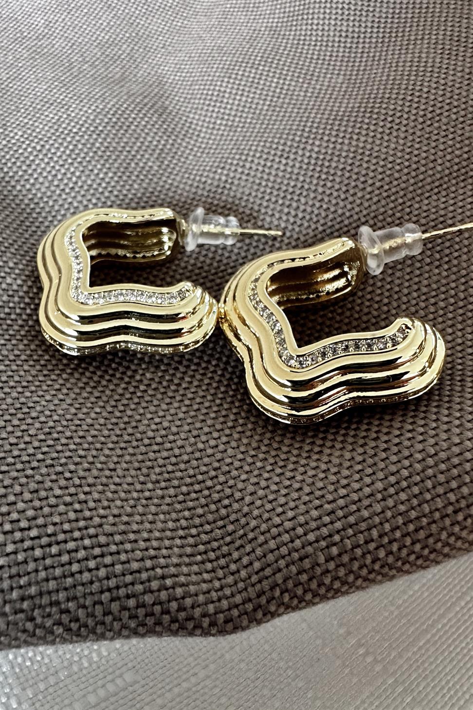 Xuping Dolgu Model Zirkon Taşlı Kare Küpe Gold