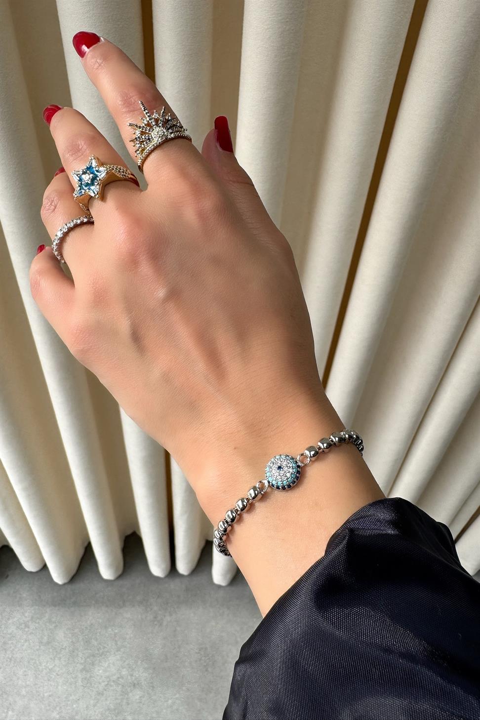 Xuping Nazar Boncuk Detaylı Bileklik Silver