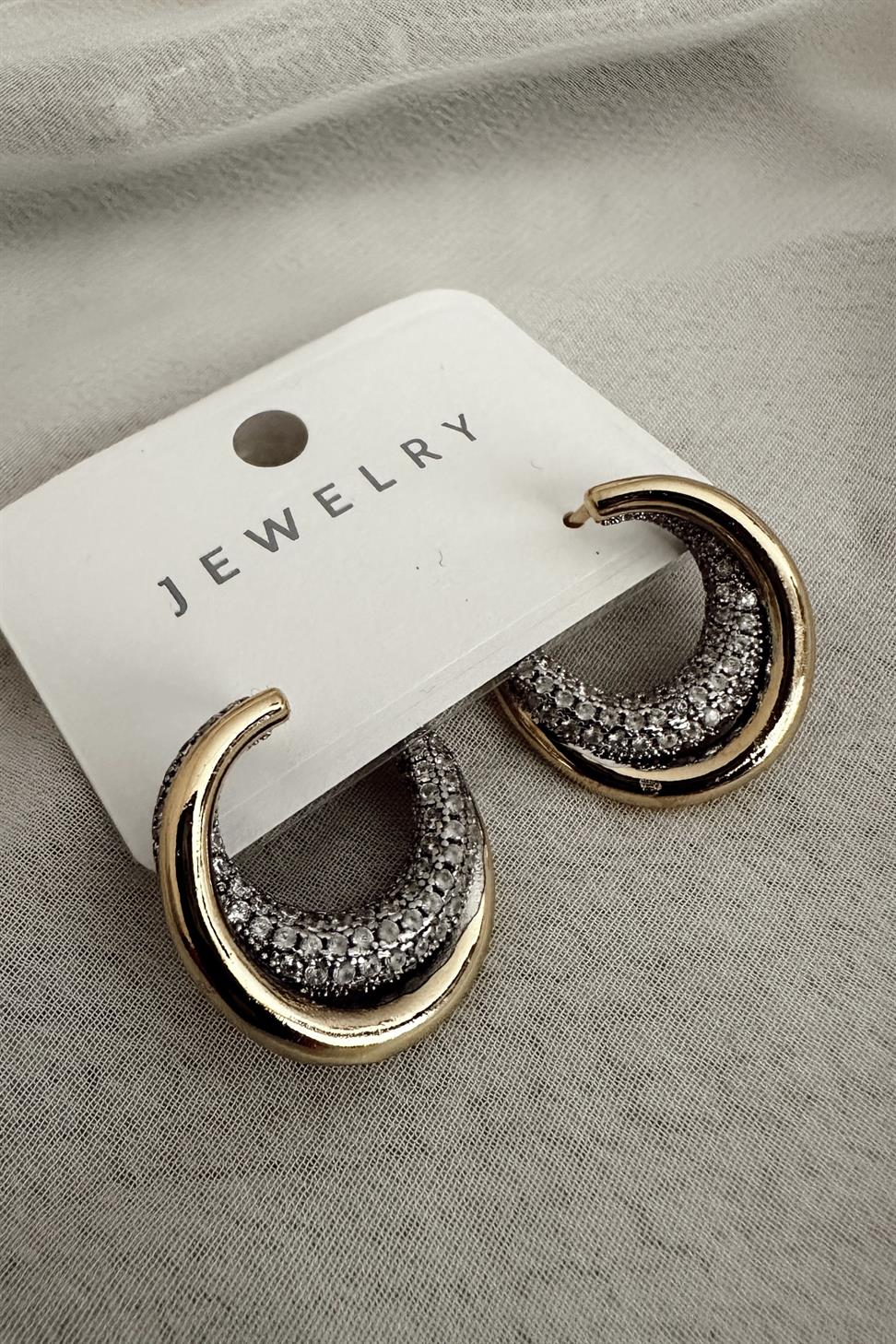 Xuping Sarmal Model Taşlı Halka Küpe Gold