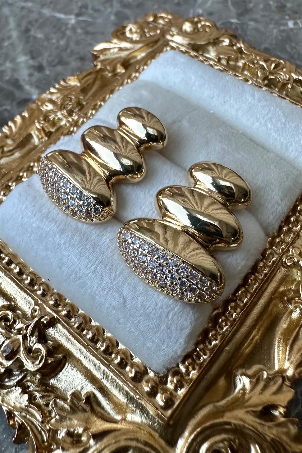 Xuping Sculptura Zirkon Taşlı Gold Küpe