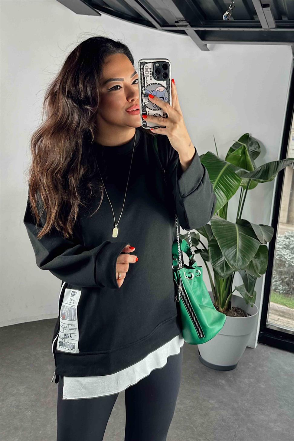 Yanları Fermuar Detay Oversize Tasarım Kadın Sweat Shırt Siyah