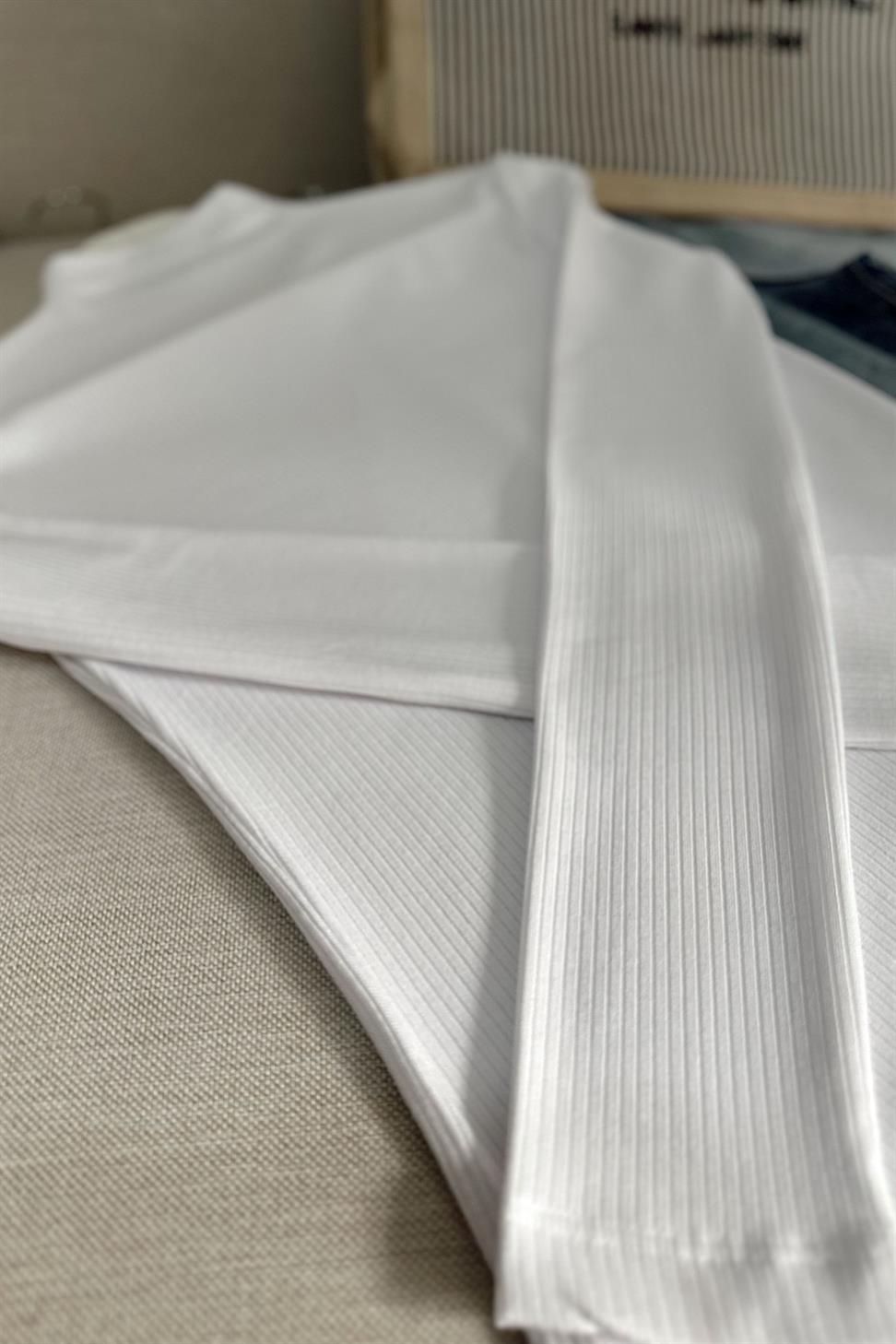 Yarı Balıkçı Fitilli Bluz Beyaz