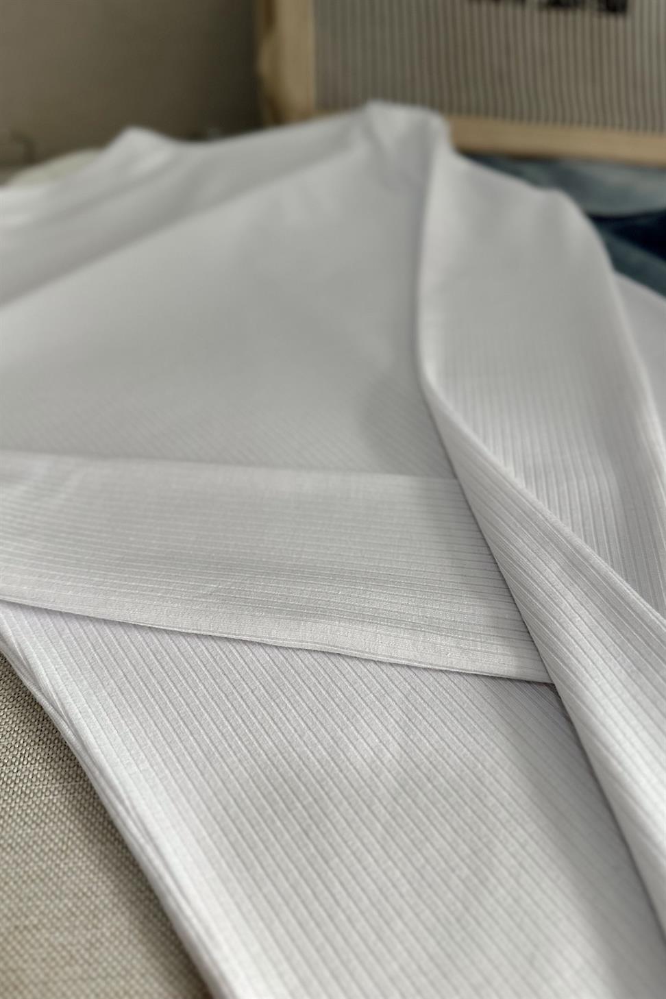 Yarı Balıkçı Fitilli Bluz Beyaz