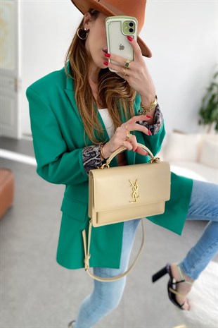 Yeşil İçi Yılan Desen Saten Astarlı Tasarım Blazer Ceket