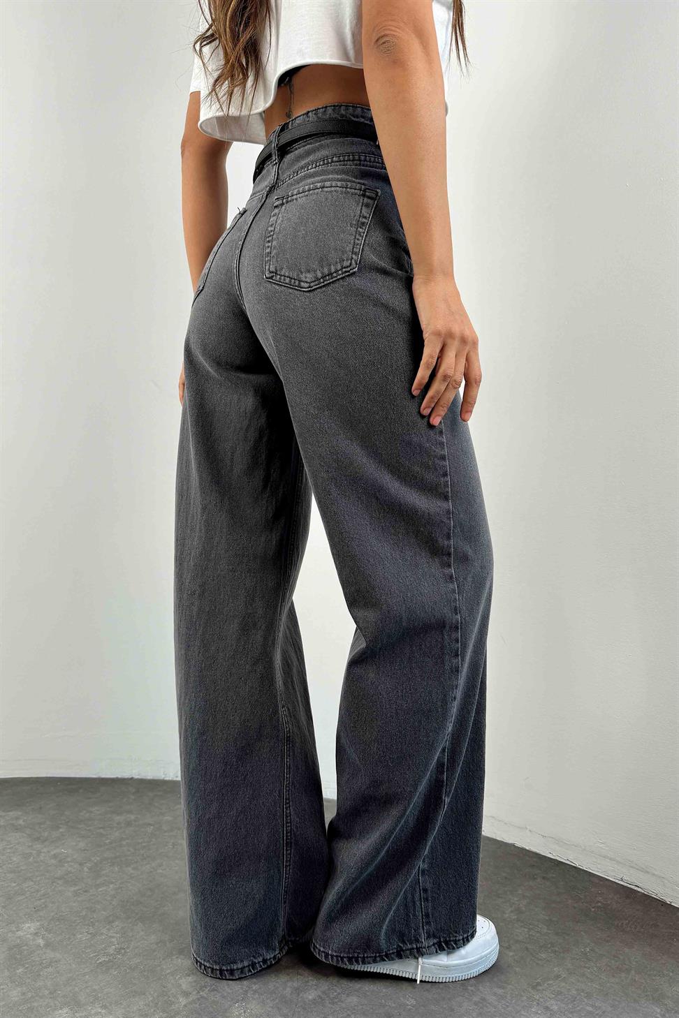 Yüksek Bel Baggy Kadın Jean Füme