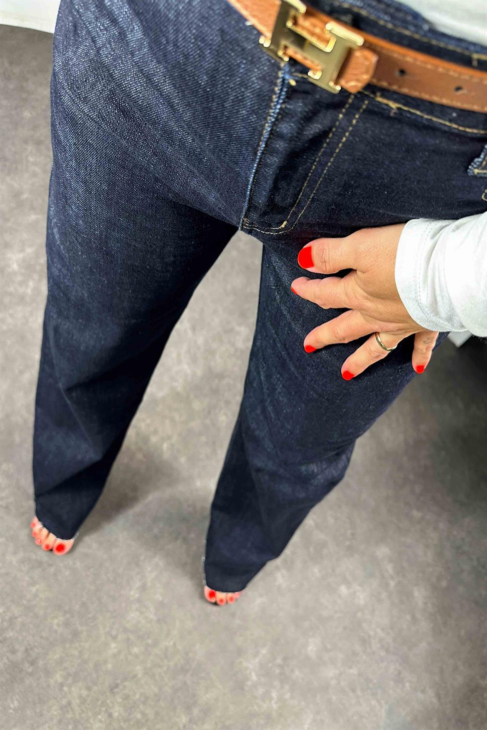 Orjinal Marka Yüksek Bel Boyfit Jean Kadın Pantolon Lacivert