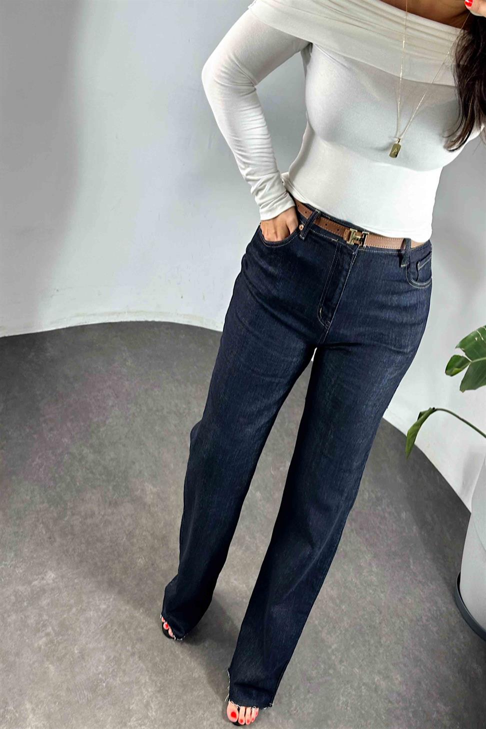 Orjinal Marka Yüksek Bel Boyfit Jean Kadın Pantolon Lacivert