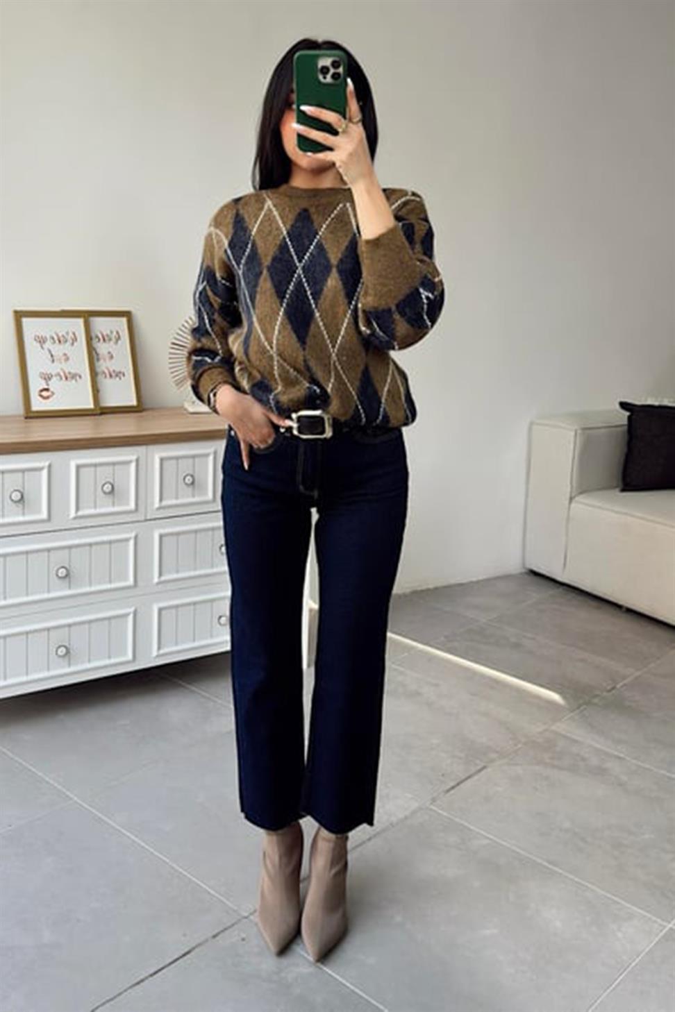 Yüksek Bel Boyfit Kadın Jean Pantolon Koyu Mavi