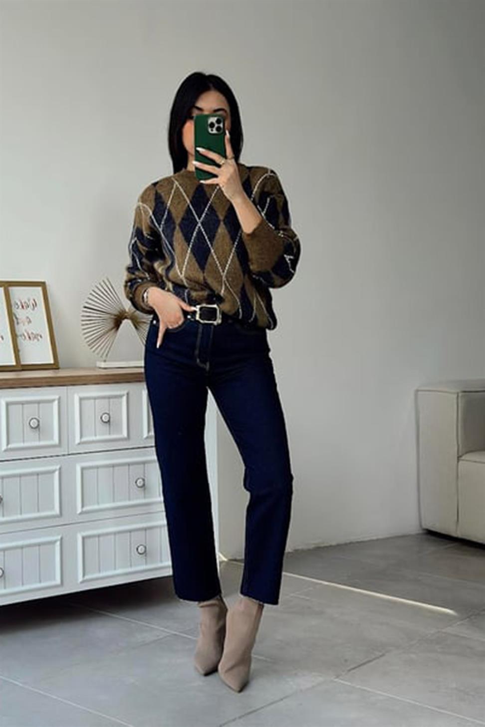 Yüksek Bel Boyfit Kadın Jean Pantolon Koyu Mavi