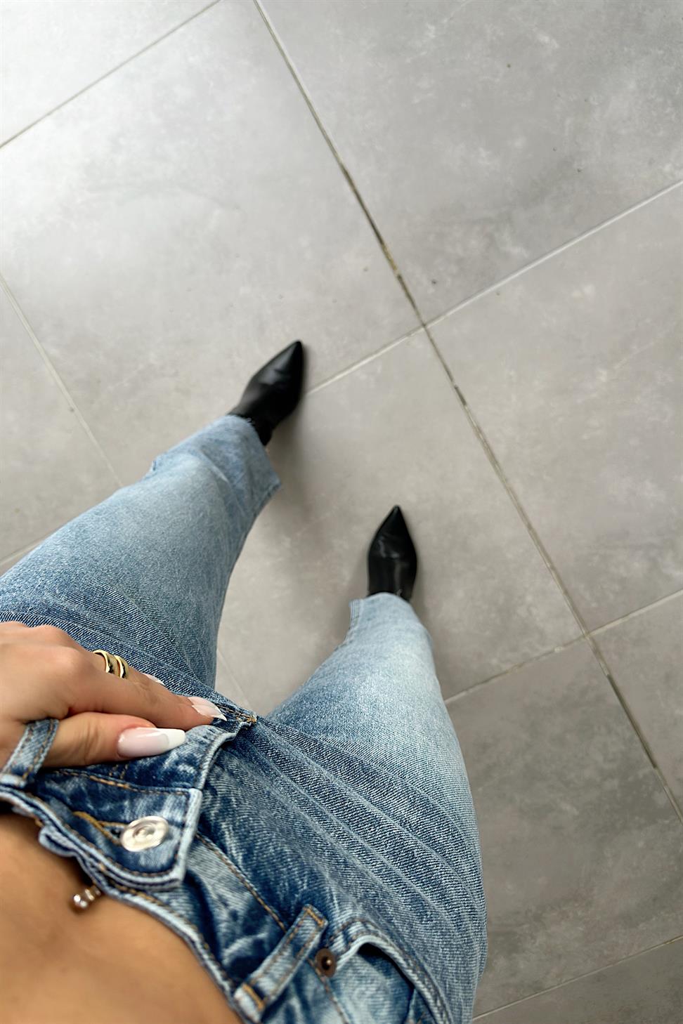 Yüksek Bel Boyfriend Jean Pantolon Mavi