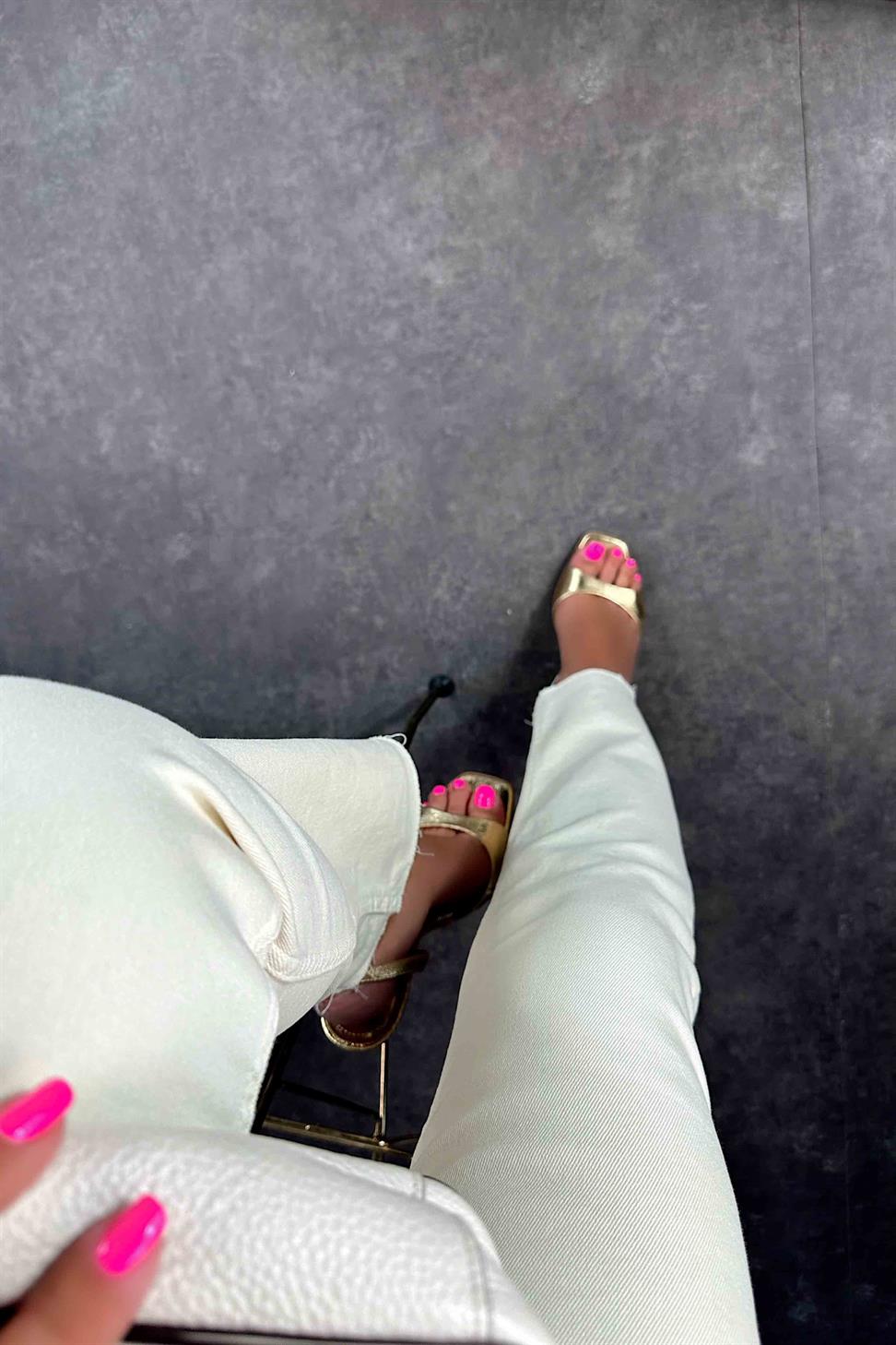 Yüksek Bel Boyfriend Kadın Jean Bej