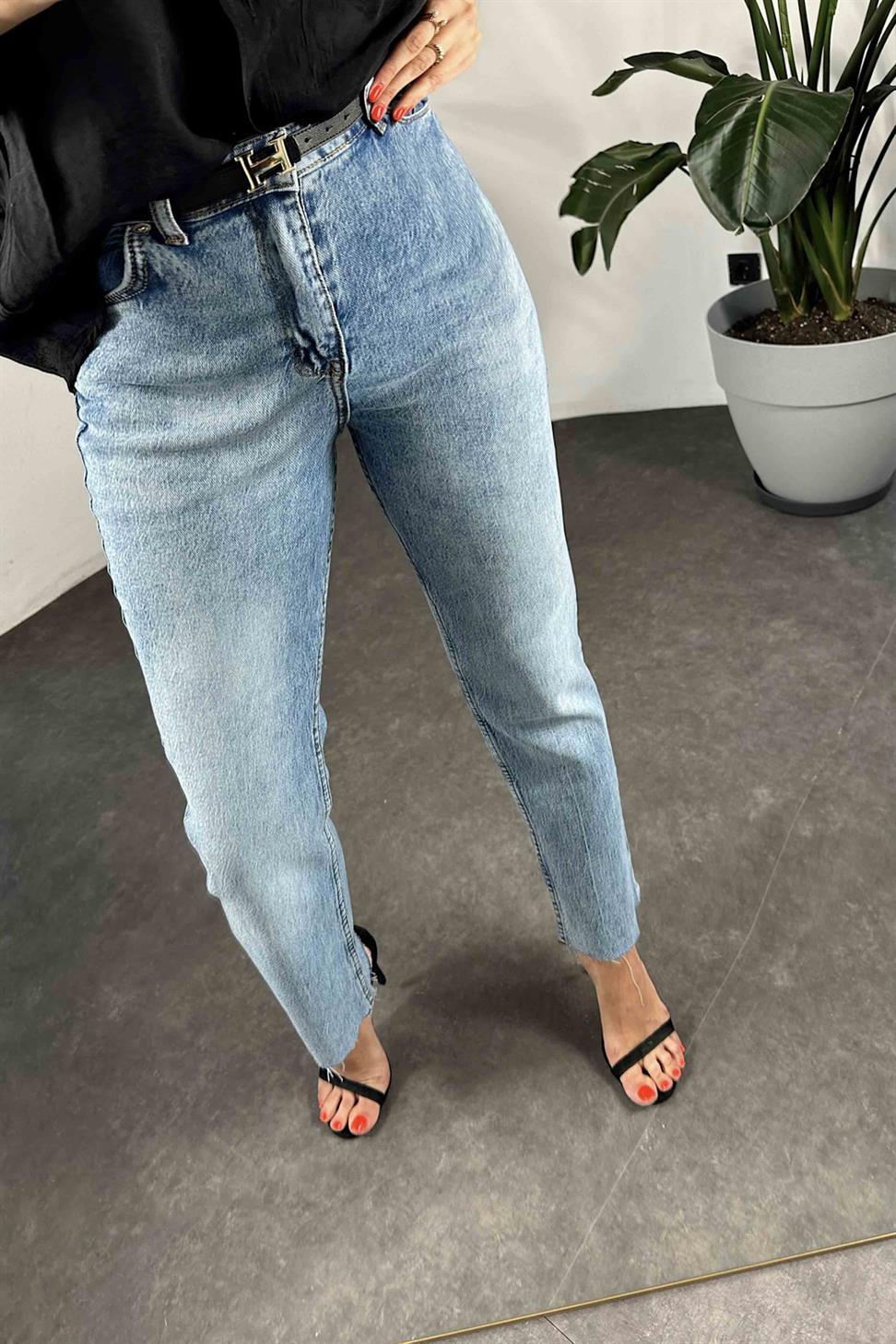 Yüksek Bel Boyfriend Kadın Jean Mavi