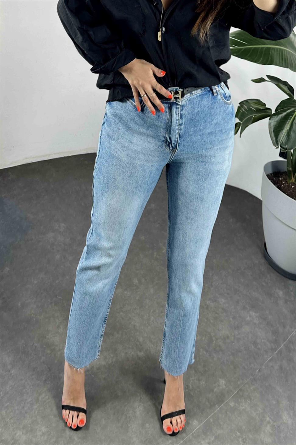 Yüksek Bel Boyfriend Kadın Jean Mavi