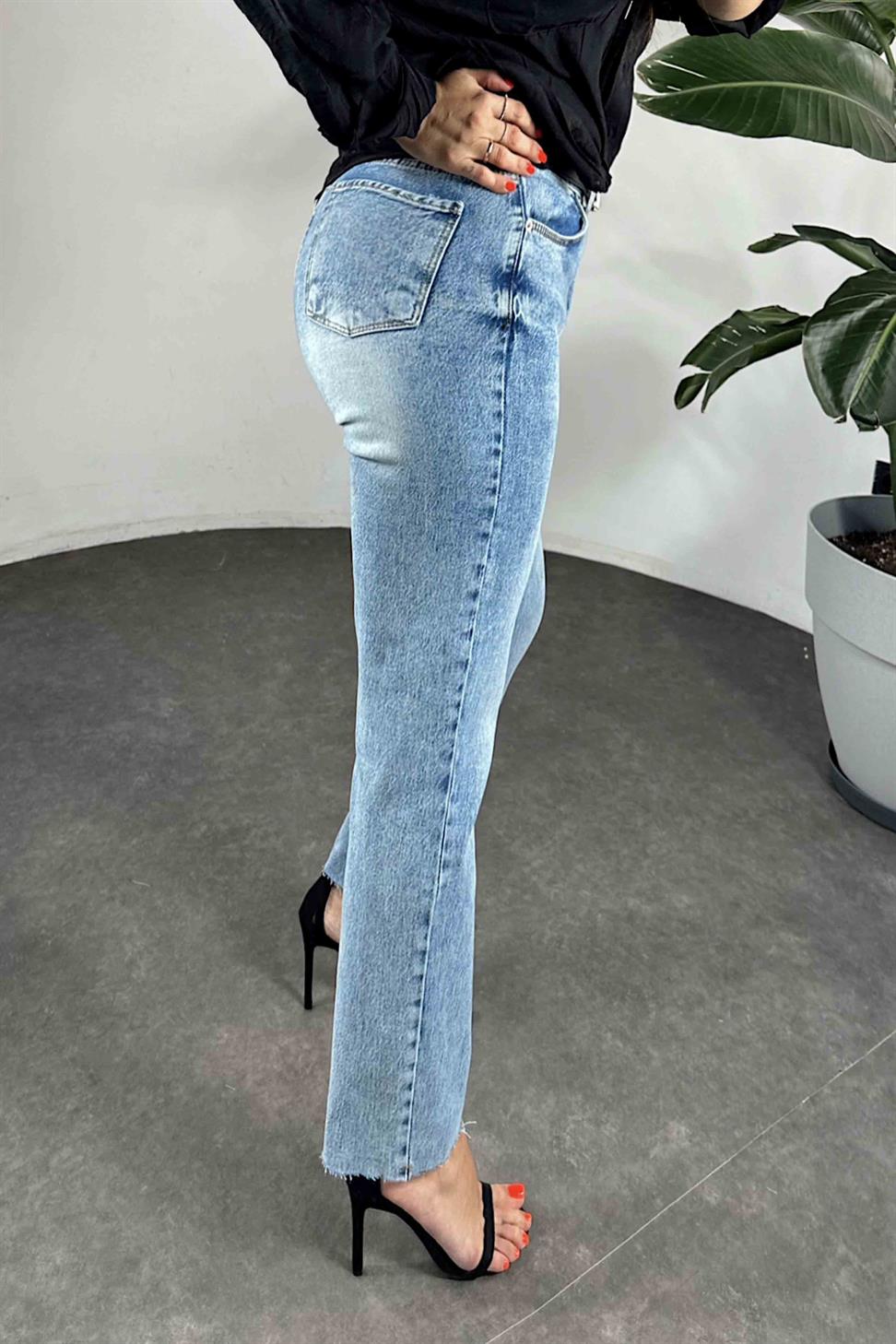 Yüksek Bel Boyfriend Kadın Jean Mavi