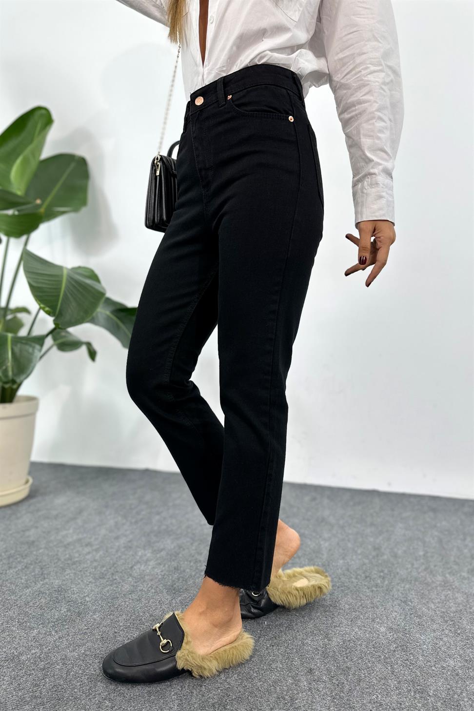 Yüksek Bel Boyfriend Kadın Jean Siyah