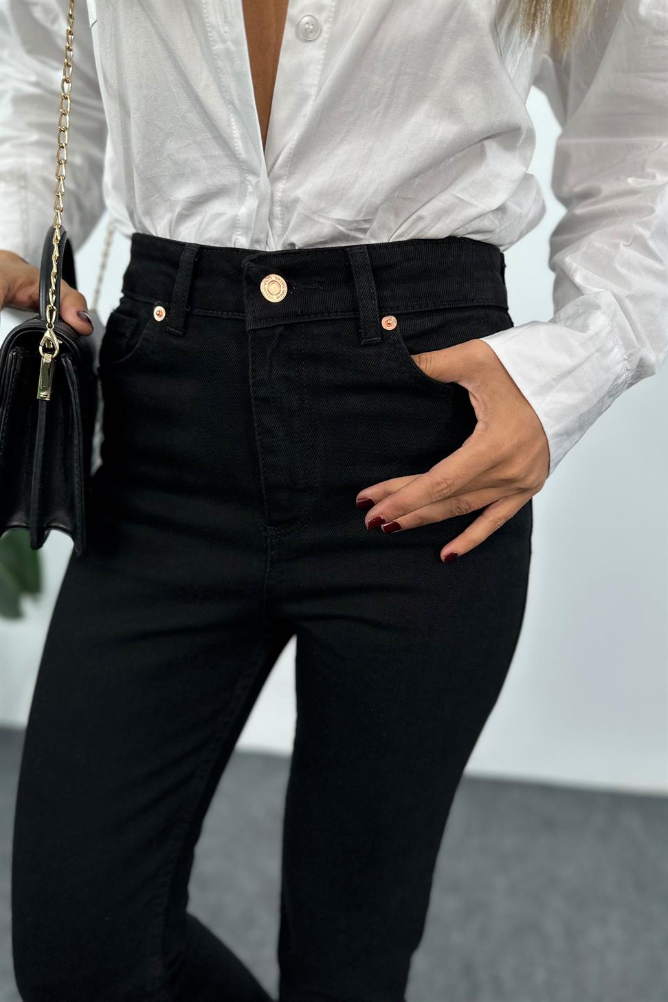 Yüksek Bel Boyfriend Kadın Jean Siyah