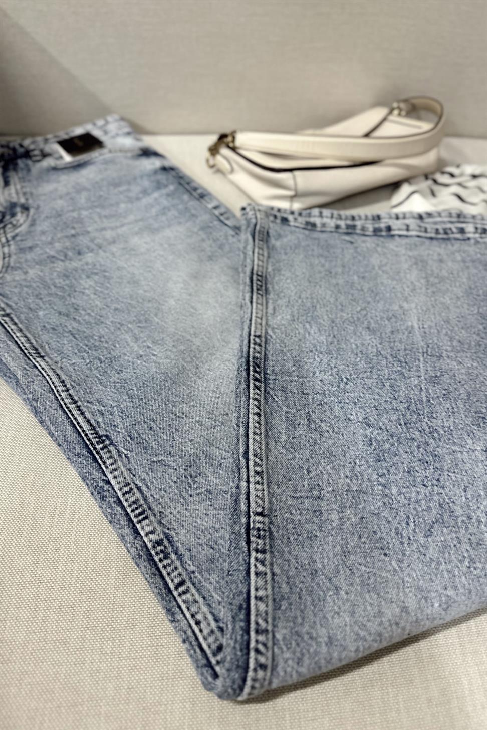 Yüksek Bel Ice Blue Flare Jean Pantolon Mavi
