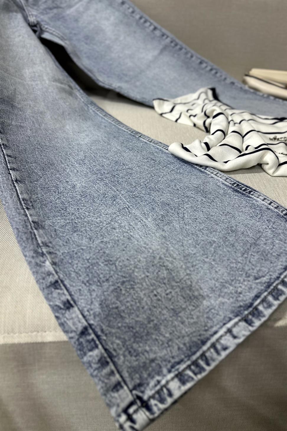 Yüksek Bel Ice Blue Flare Jean Pantolon Mavi