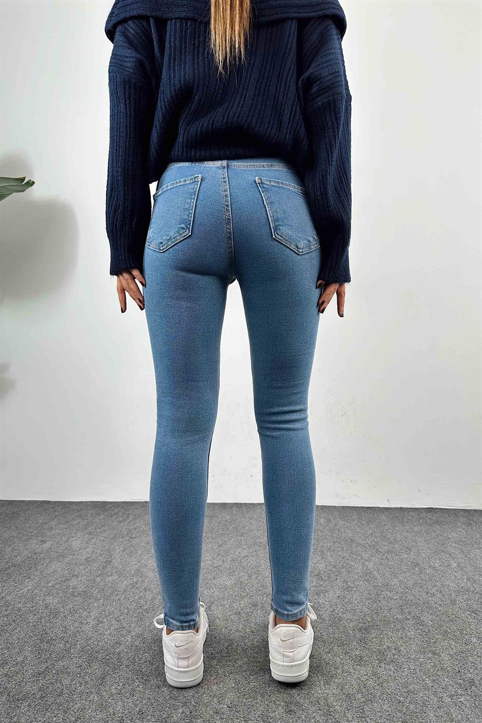 Yüksek Bel Kadın Slim Fit Jean Pantolon Açık Mavi