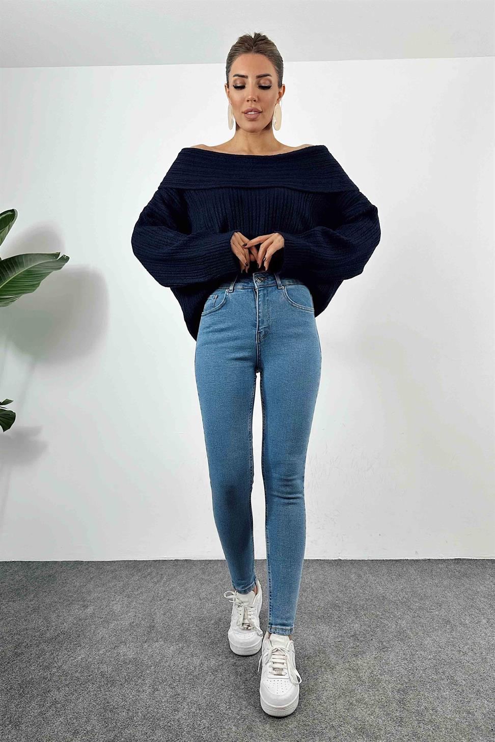 Yüksek Bel Kadın Slim Fit Jean Pantolon Açık Mavi