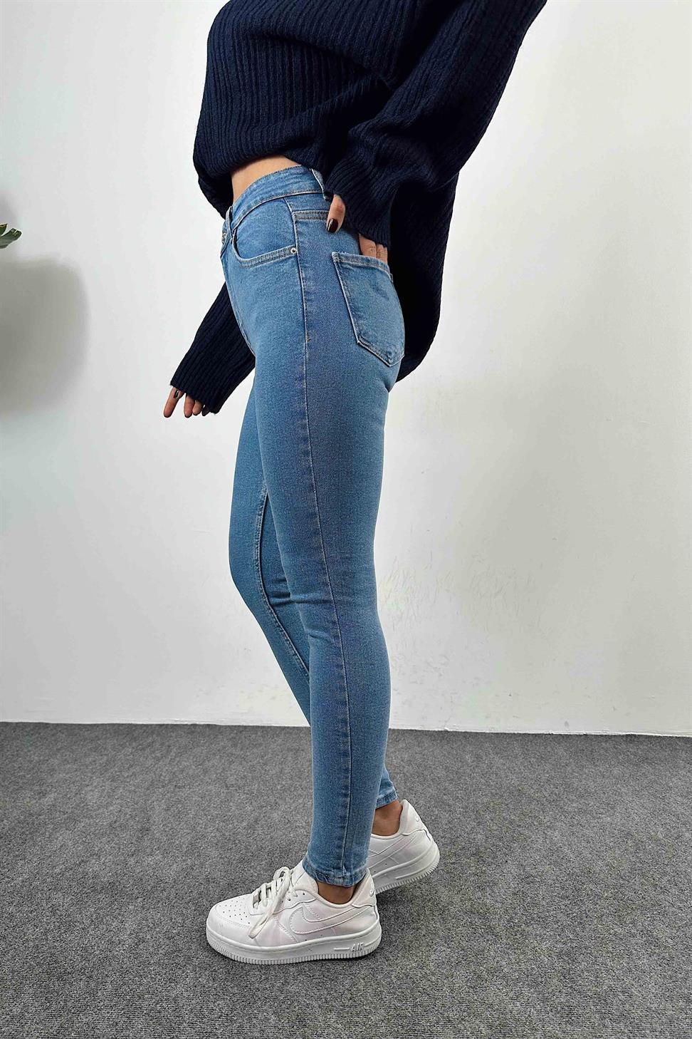 Yüksek Bel Kadın Slim Fit Jean Pantolon Açık Mavi