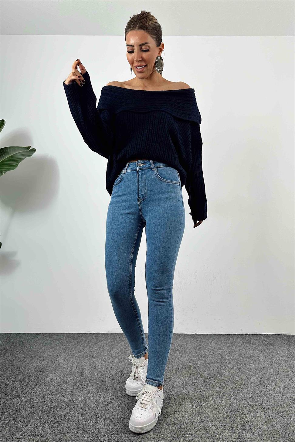Yüksek Bel Kadın Slim Fit Jean Pantolon Açık Mavi