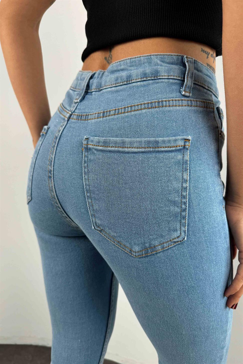 Yüksek Bel Likralı Skinny Jean Açık Mavi