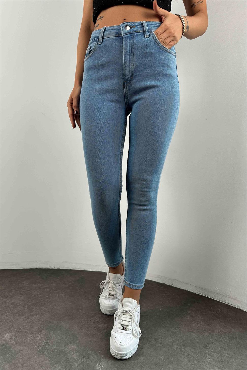 Yüksek Bel Likralı Skinny Jean Açık Mavi