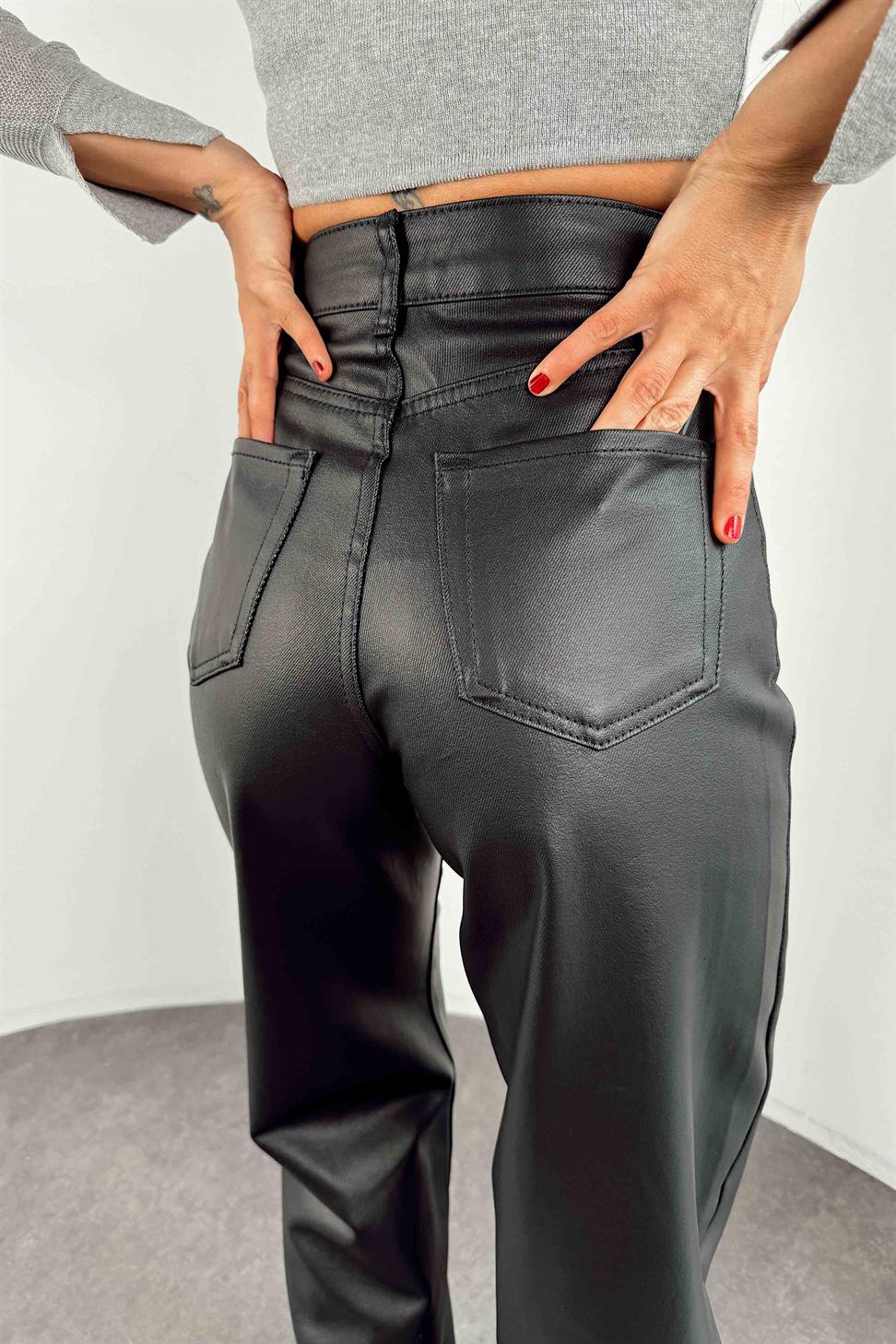 Yüksek Bel Mumlu Palazzo Pantolon Siyah