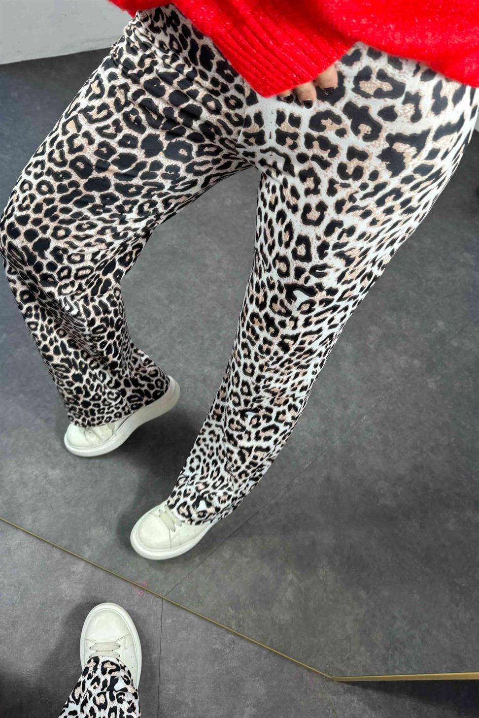 Yüksek Bel Palazzo Tayt Pantolon Ekru