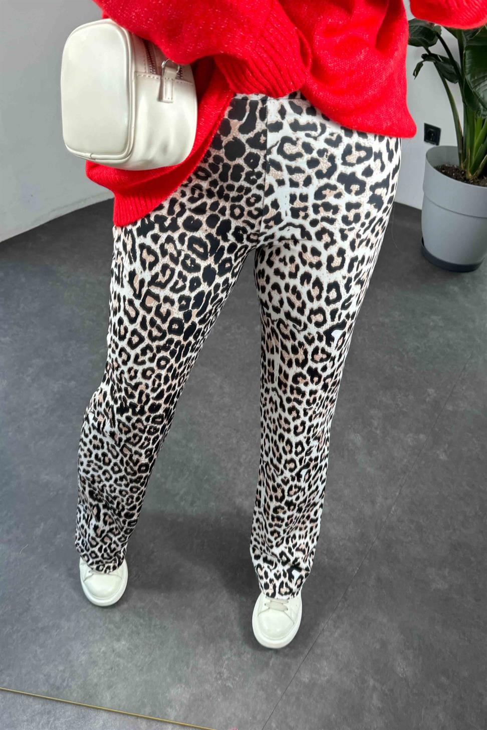 Yüksek Bel Palazzo Tayt Pantolon Ekru