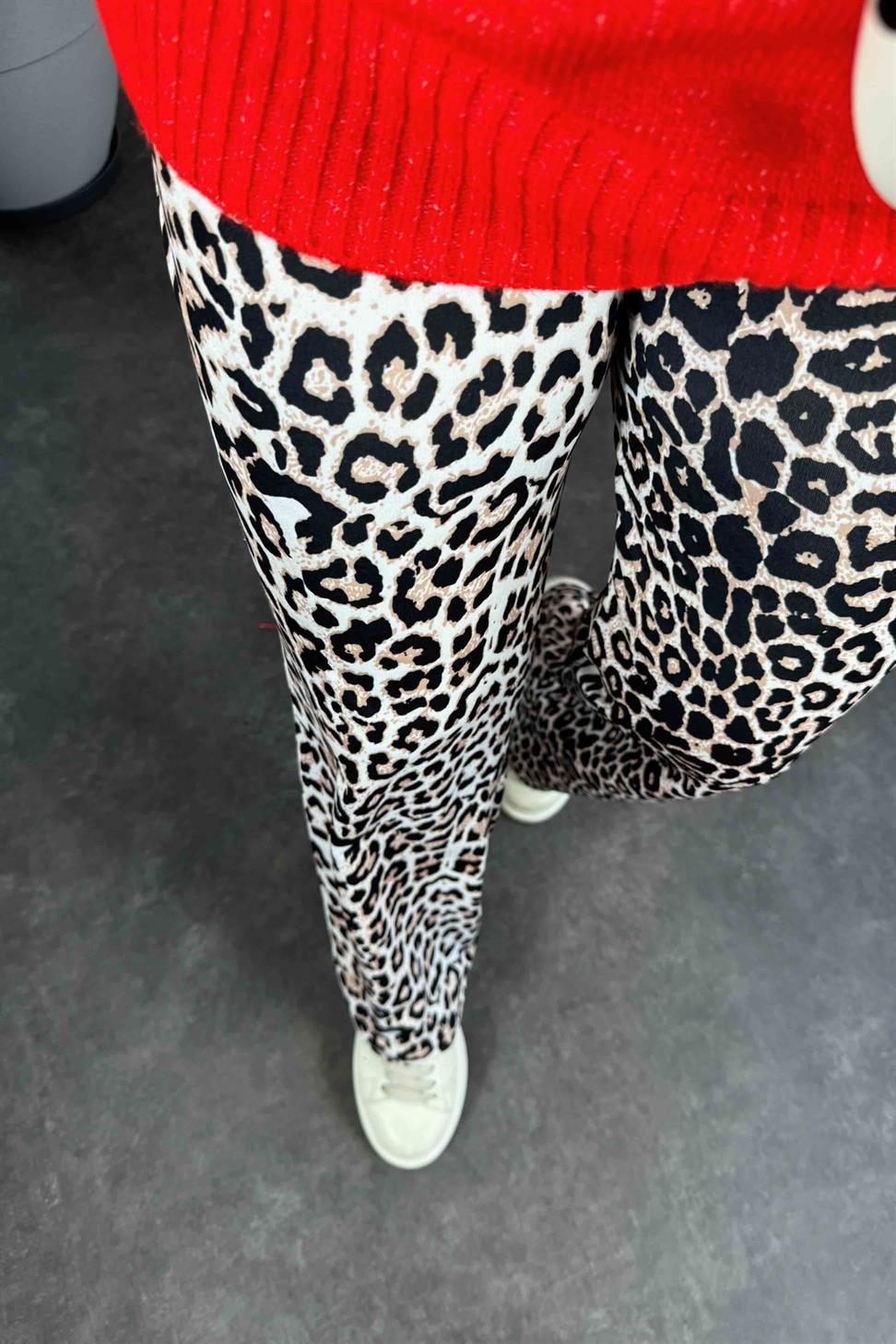 Yüksek Bel Palazzo Tayt Pantolon Ekru