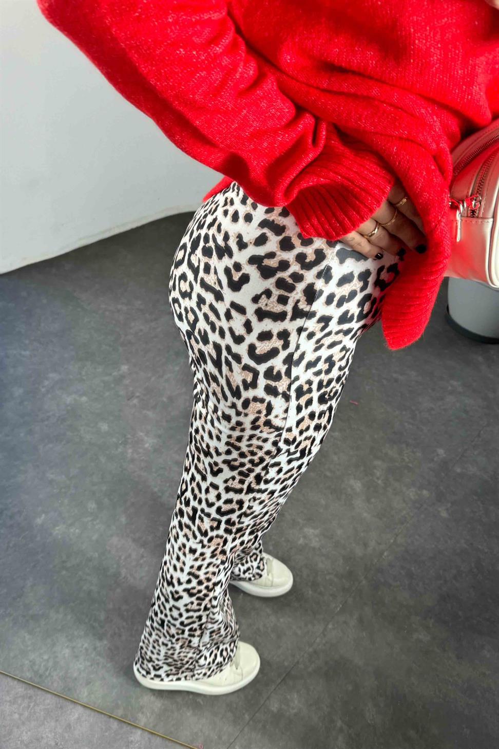 Yüksek Bel Palazzo Tayt Pantolon Ekru