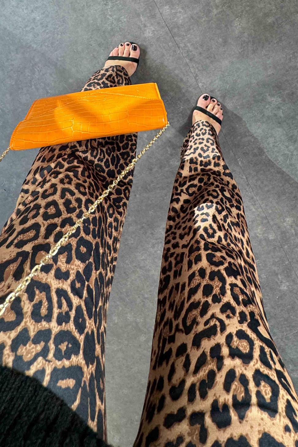 Yüksek Bel Palazzo Tayt Pantolon Kahverengi