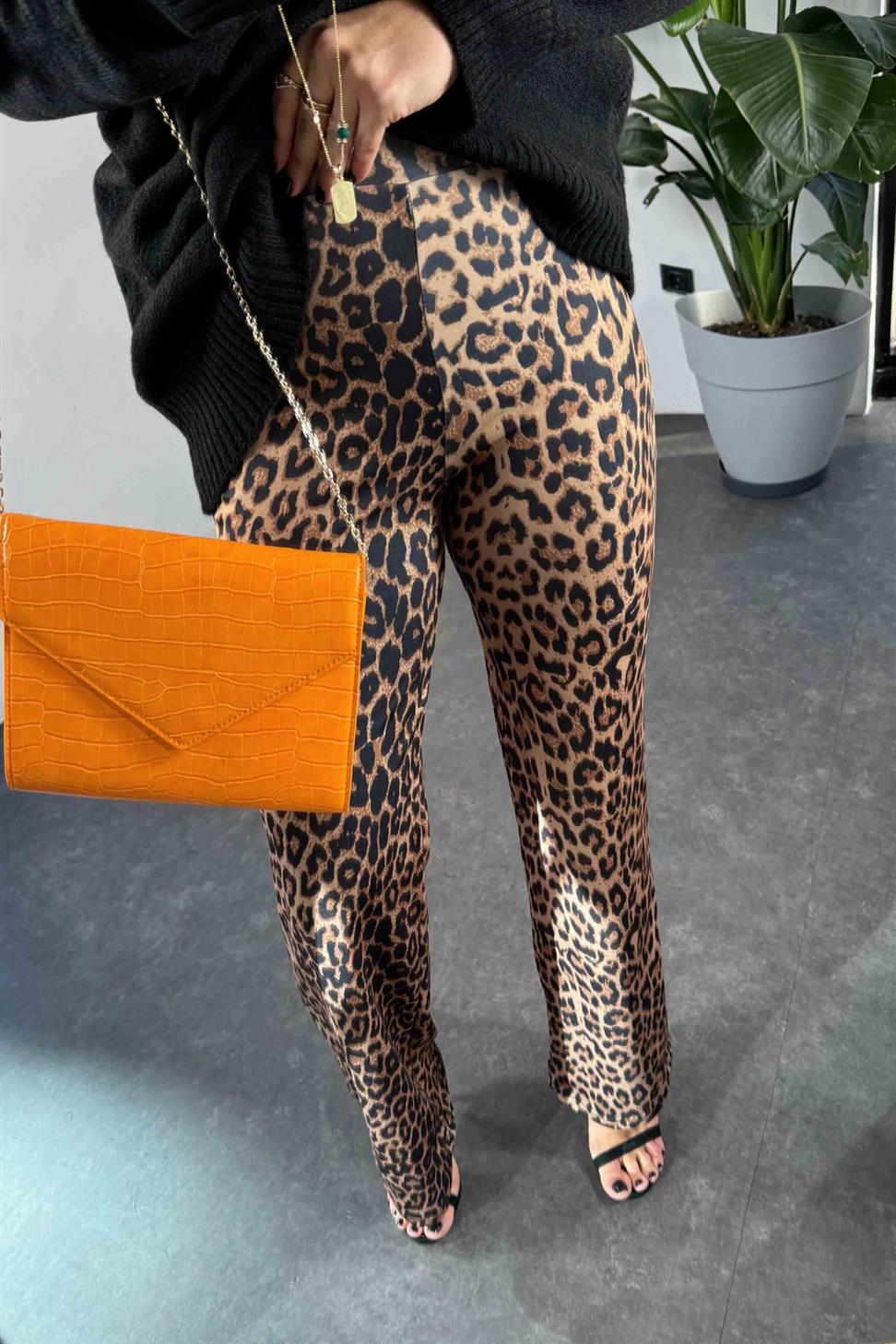 Yüksek Bel Palazzo Tayt Pantolon Kahverengi