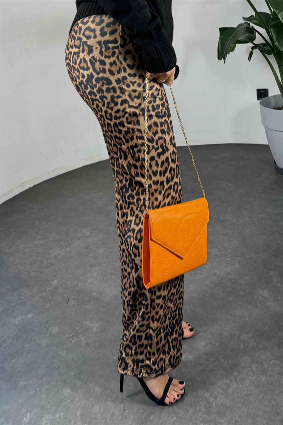 Yüksek Bel Palazzo Tayt Pantolon Kahverengi