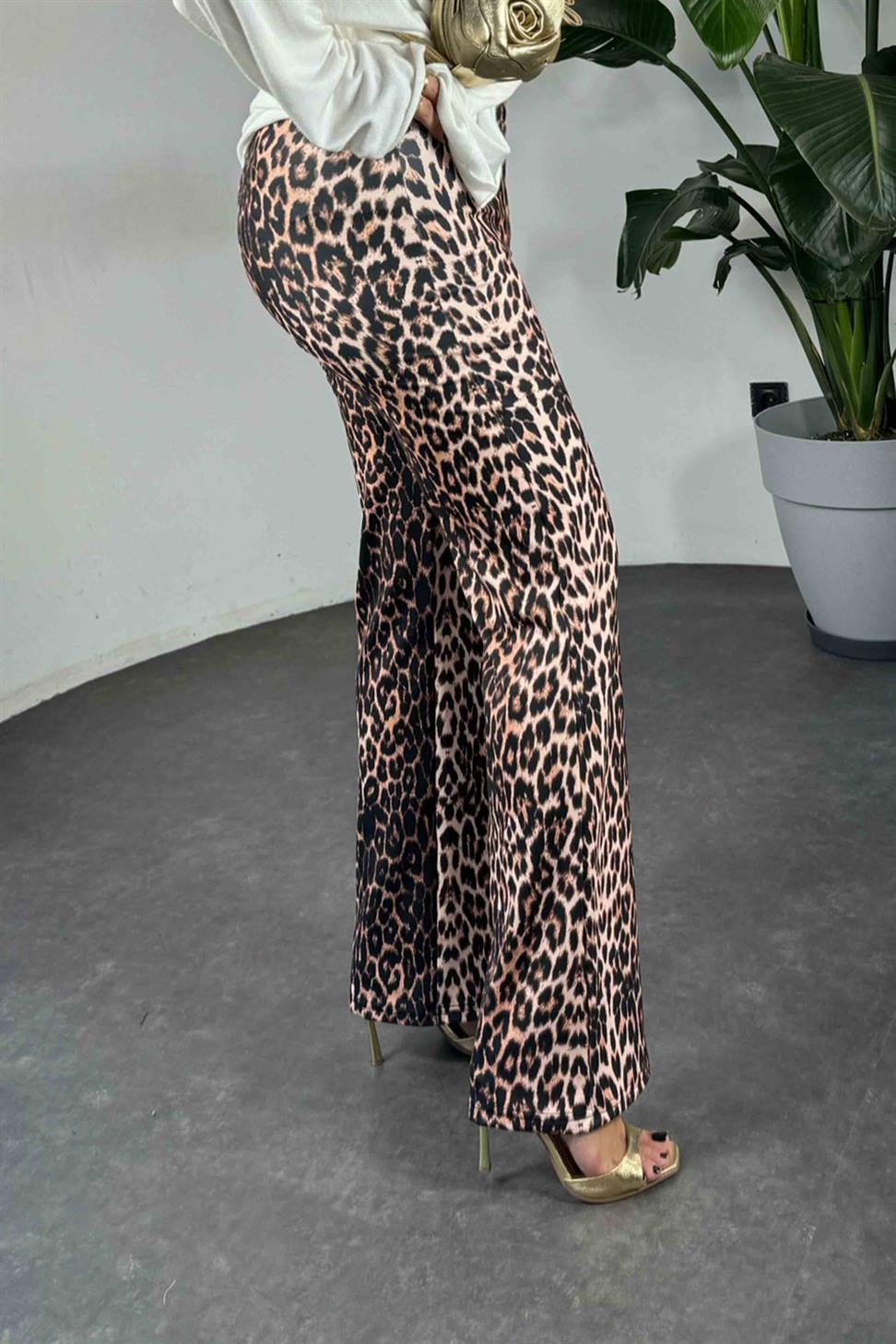 Yüksek Bel Palazzo Tayt Pantolon Somon